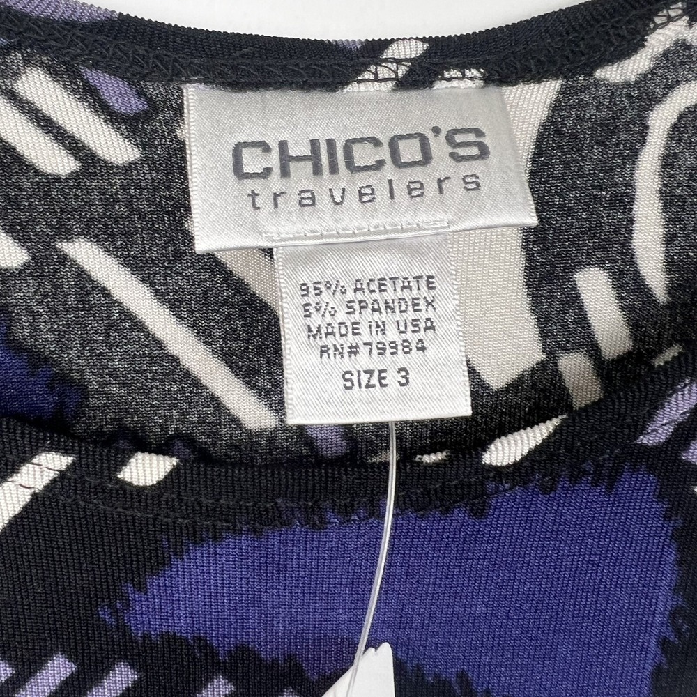Chicos Travelers Tank Top Womens Size 3‎ Purple Black Geometric Sleeveless - Picture 6 of 11